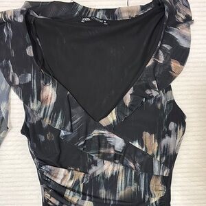 Zara Black and Multicolor Ruffle Dress